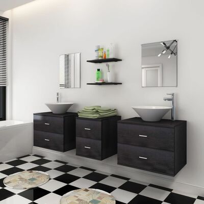 vidaXL Seven Piece Bathroom Furniture and Basin Set Black