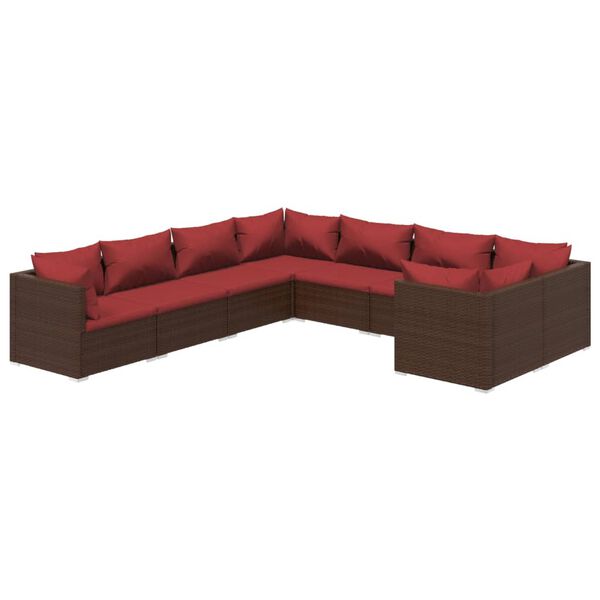 vidaXL 8 Piece Garden Lounge Set with Cushions Poly Rattan Brown