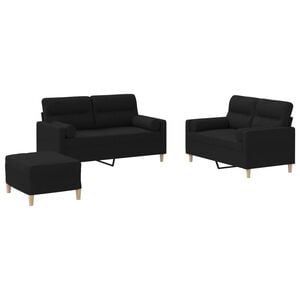 vidaXL 3 Piece Sofa Set with Pillows Black Fabric