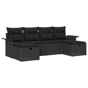 vidaXL Garden Sofa Set with Cushion Manual 6 pcs Black Poly Rattan