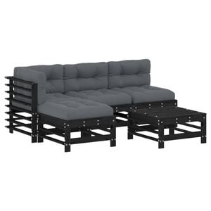 vidaXL 5 Piece Garden Lounge Set with Cushions Black Solid Wood