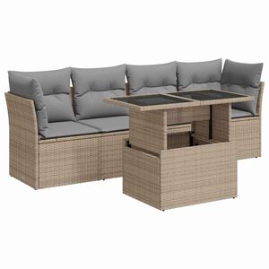 vidaXL 5 Piece Garden Sofa Set with Cushions Beige Poly Rattan