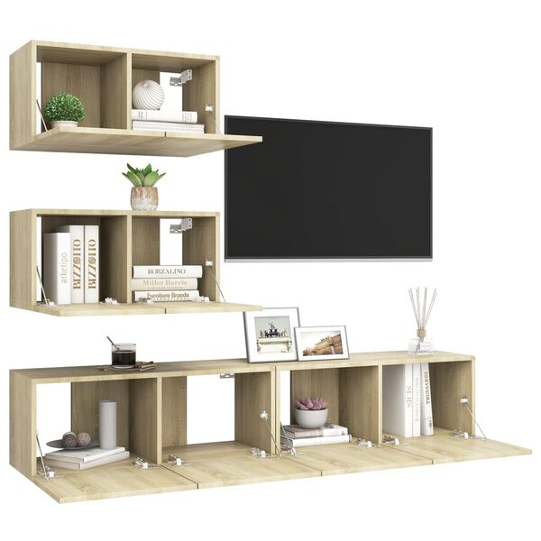 vidaXL 4 Piece TV Cabinet Set Sonoma Oak Engineered Wood