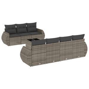 vidaXL 8 Piece Garden Sofa Set with Cushions Grey Poly Rattan