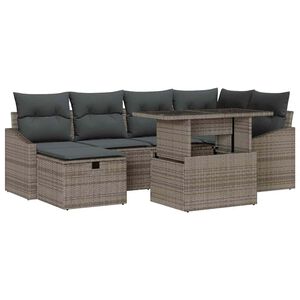 vidaXL Garden Sofa Set with Cushion 7 pcs Grey Poly Rattan