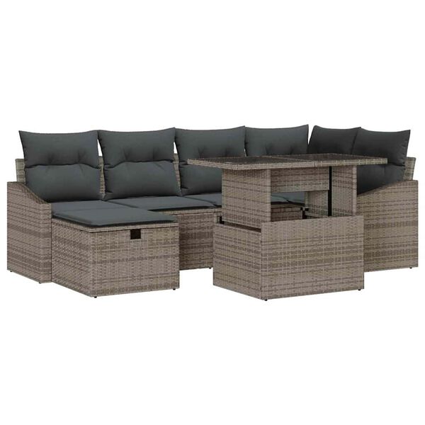 vidaXL Garden Sofa Set with Cushion 7 pcs Grey Poly Rattan