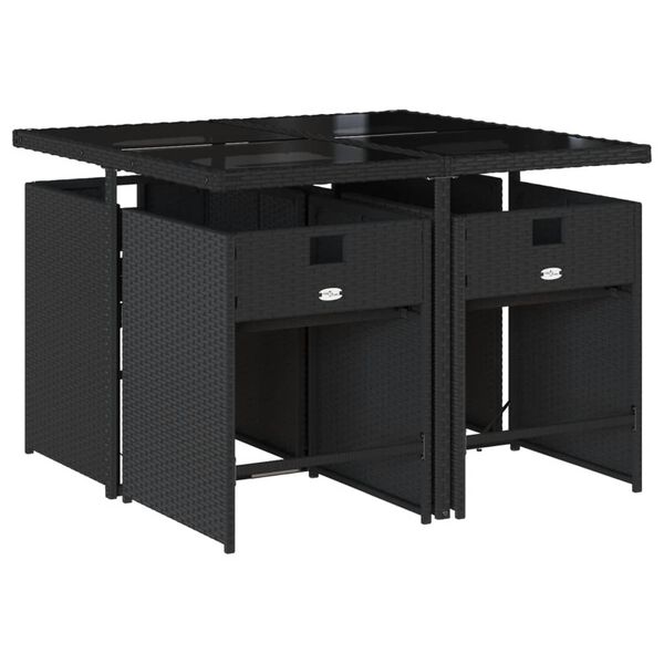 vidaXL 5 Piece Garden Dining Set with Cushions Black Poly Rattan