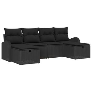 vidaXL Garden Sofa Set with Cushion 6 pcs Black Poly Rattan