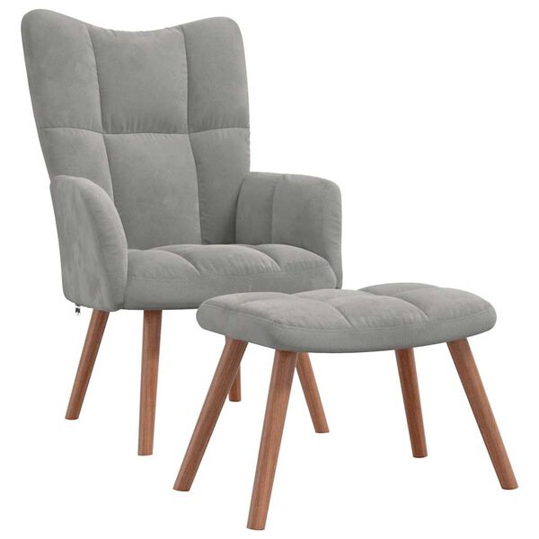 vidaXL Relaxing Chair with a Stool Light Grey Velvet