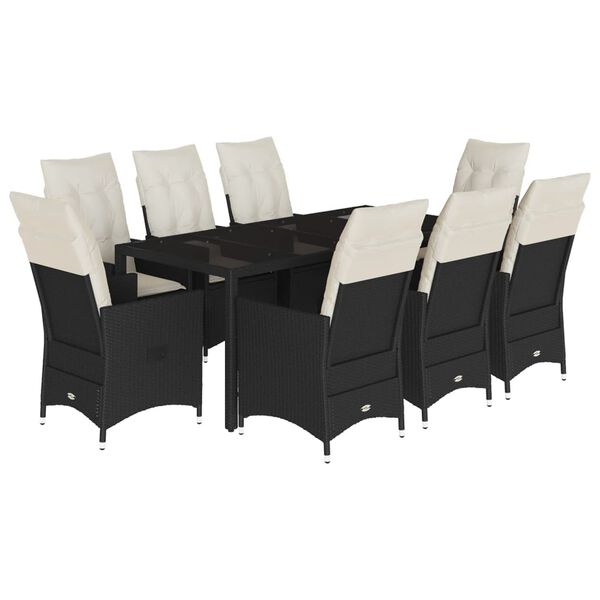vidaXL 9 Piece Garden Dining Set with Cushions Black Poly Rattan