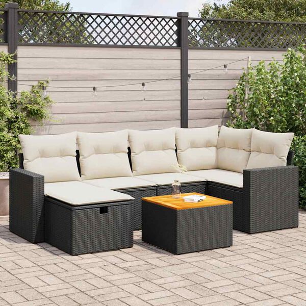 vidaXL 7 Piece Garden Sofa Set with Cushions Black Poly Rattan