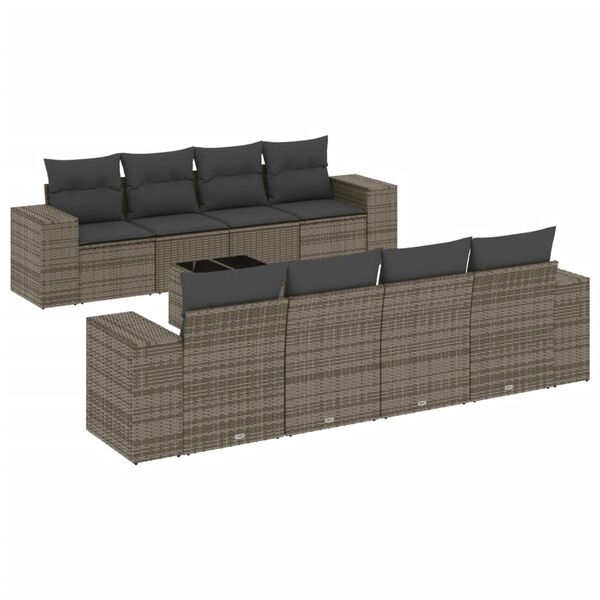 vidaXL 9 Piece Garden Sofa Set with Cushions Grey Poly Rattan