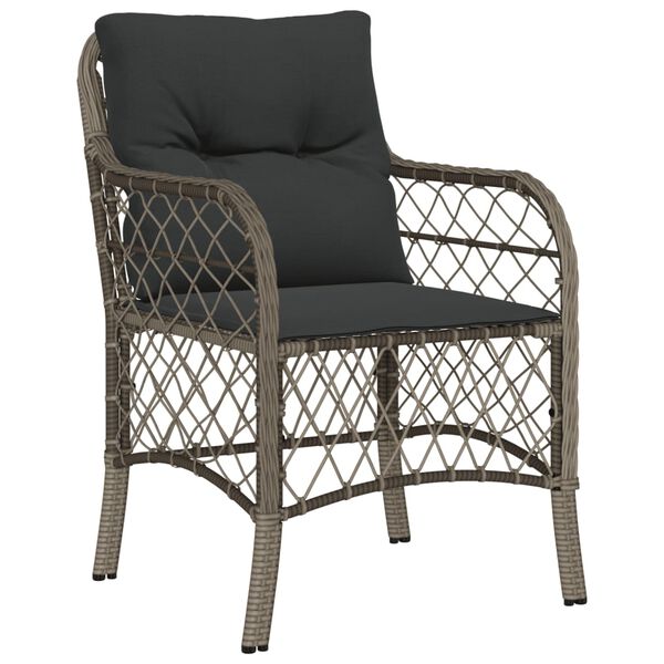 vidaXL 3 Piece Bistro Set with Cushions Grey Poly Rattan