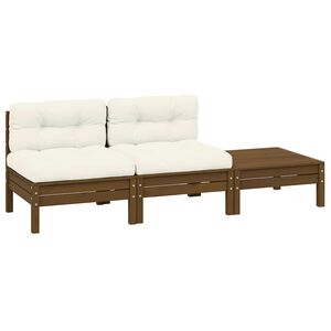 vidaXL 3 Piece Garden Lounge Set with Cream Cushions Solid Pinewood