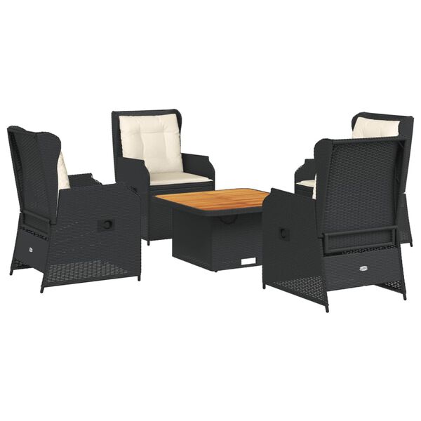 vidaXL 5 Piece Garden Lounge Set with Cushions Black Poly Rattan