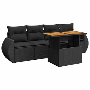 vidaXL 5 Piece Garden Sofa Set with Cushions Black Poly Rattan