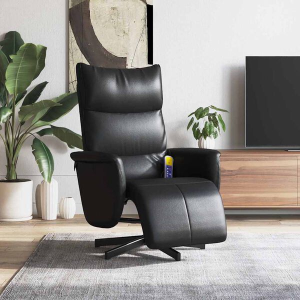 vidaXL Massage Recliner Chair with Footrest Black Faux Leather