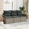 vidaXL Sofa Set with Cushion 3 pcs Grey Poly Rattan