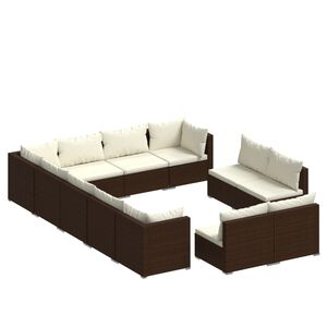 vidaXL 12 Piece Garden Lounge Set with Cushions Brown Poly Rattan