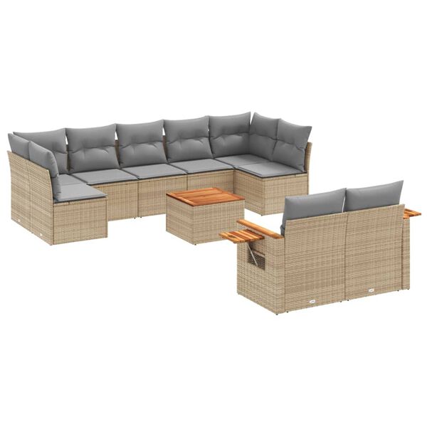 vidaXL 10 Piece Garden Sofa Set with Cushions Beige Poly Rattan