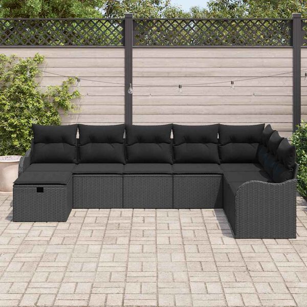 vidaXL Sofa Set with Cushion with Storage Manual Black Poly Rattan