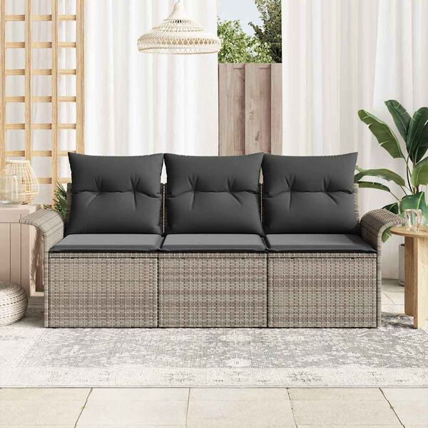 vidaXL Sofa Set with Cushion 3 pcs Grey Poly Rattan