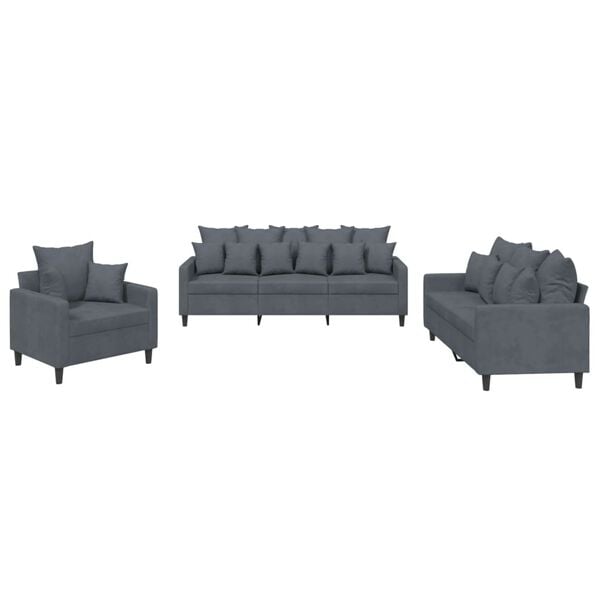 vidaXL 3 Piece Sofa Set with Cushions Dark Grey Velvet