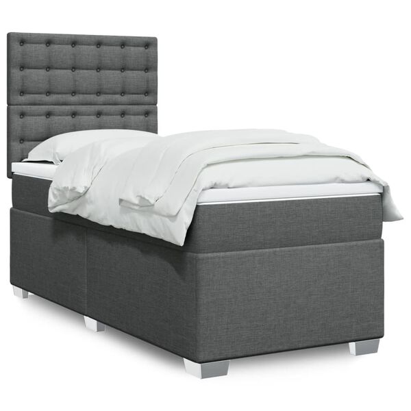 vidaXL Box Spring Bed with Mattress Dark Grey King Single Fabric