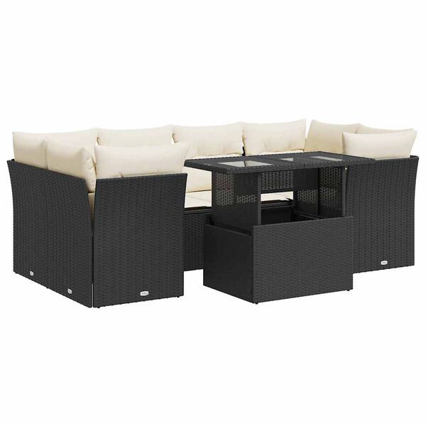 vidaXL 7 Piece Garden Sofa Set with Cushions Black Poly Rattan