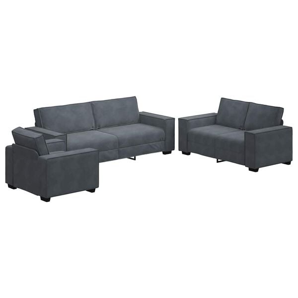 vidaXL 3 Piece Sofa Set with Cushions Dark Grey Velvet