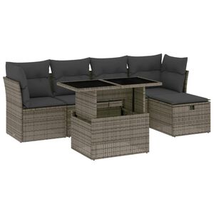 vidaXL 6 Piece Garden Sofa Set with Cushions Grey Poly Rattan