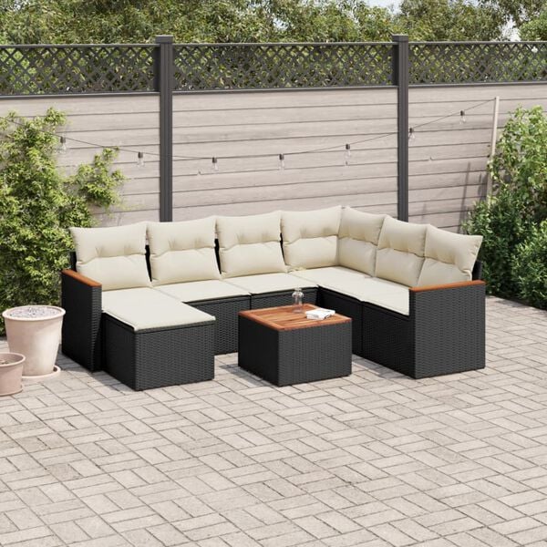 vidaXL 8 Piece Garden Sofa Set with Cushions Black Poly Rattan