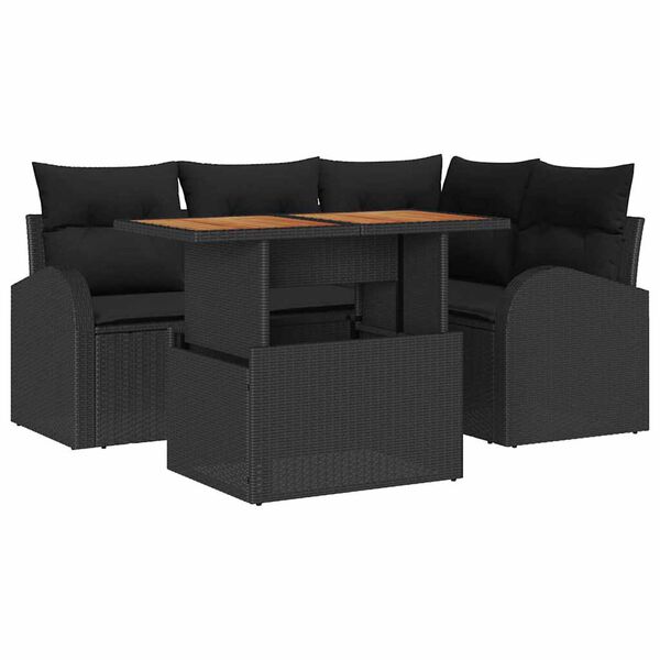 vidaXL Garden Sofa Set with Storage 5 pcs Black Poly rattan