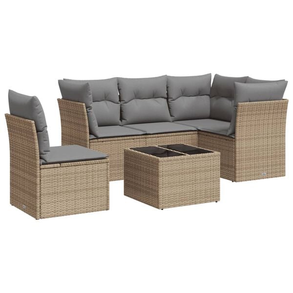 vidaXL 6 Piece Garden Sofa Set with Cushions Beige Poly Rattan