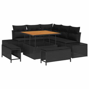 vidaXL Garden Sofa Set with Cushion 8 pcs Black Poly Rattan