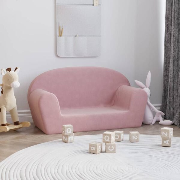 vidaXL Kids' Sofa 2-Seater Pink Soft Plush