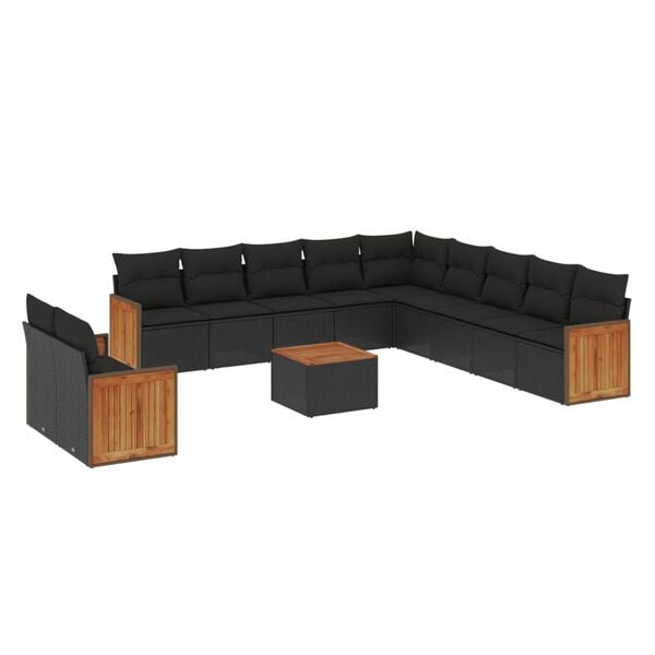 vidaXL 12 Piece Garden Sofa Set with Cushions Black Poly Rattan