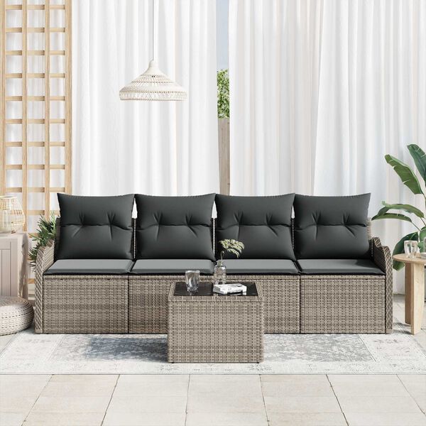 vidaXL Garden Sofa Set Grey Poly Rattan