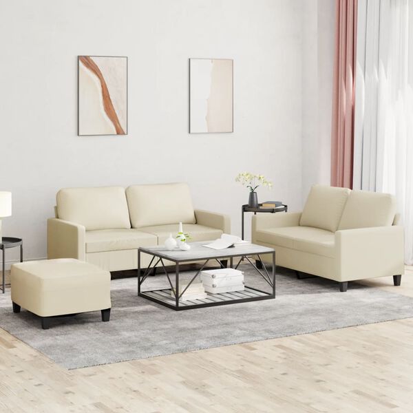 vidaXL 3 Piece Sofa Set with Cushions Cream Faux Leather
