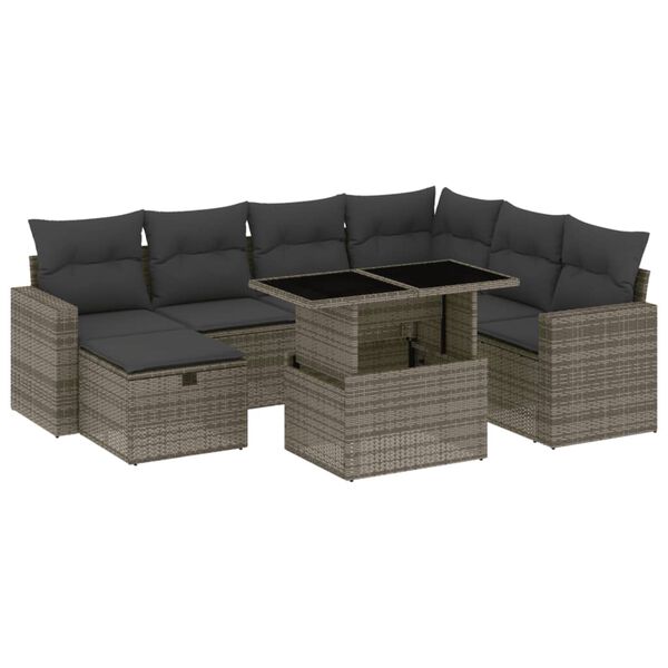 vidaXL 8 Piece Garden Sofa Set with Cushions Grey Poly Rattan