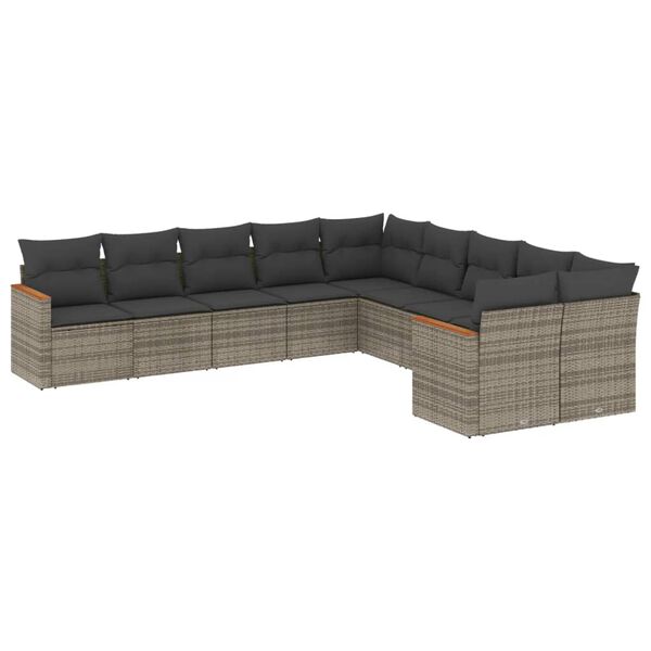 vidaXL 10 Piece Garden Sofa Set with Cushions Grey Poly Rattan