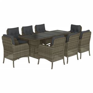 vidaXL 9 Piece Garden Dining Set with Cushions Grey Poly Rattan