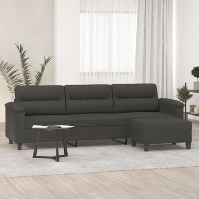vidaXL 3-Seater Sofa with Footstool Dark Grey 210 cm Microfibre Fabric
