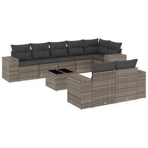 vidaXL 9 Piece Garden Sofa Set with Cushions Grey Poly Rattan