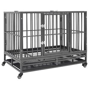 vidaXL Dog Cage with Wheels Steel 102x72x85 cm