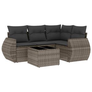 vidaXL 5 Piece Garden Sofa Set with Cushions Grey Poly Rattan