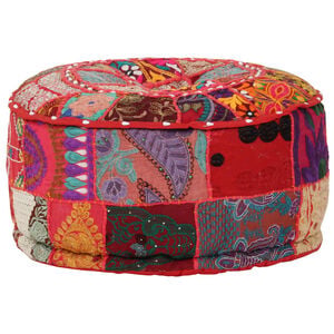 vidaXL Patchwork Pouffe Round Cotton Handmade 40x20 cm Red