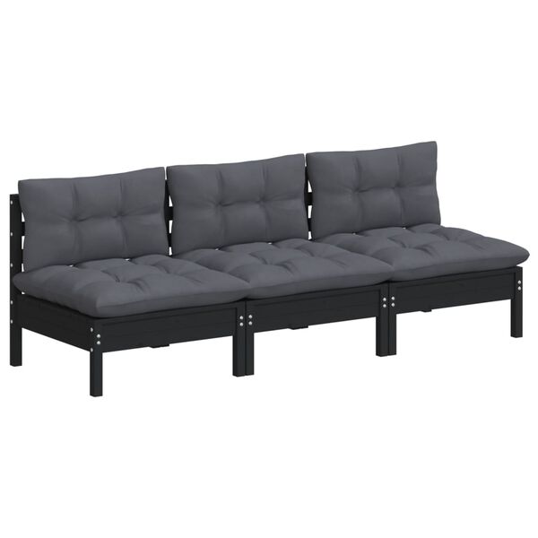 vidaXL 3-Seater Garden Sofa with Anthracite Cushions Solid Pinewood