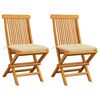 vidaXL Folding Chairs with Cream White Cushions 2 pcs Solid Teak Wood