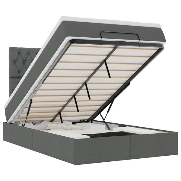 vidaXL Ottoman Bed with Mattress & LEDs Dark Grey King Single Fabric